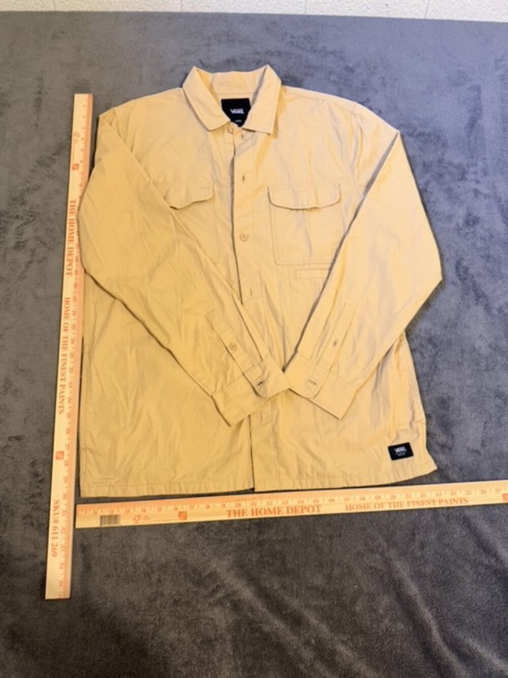 Vans Button Up Shirt Mens L Khaki Long Sleeve Off The Wall